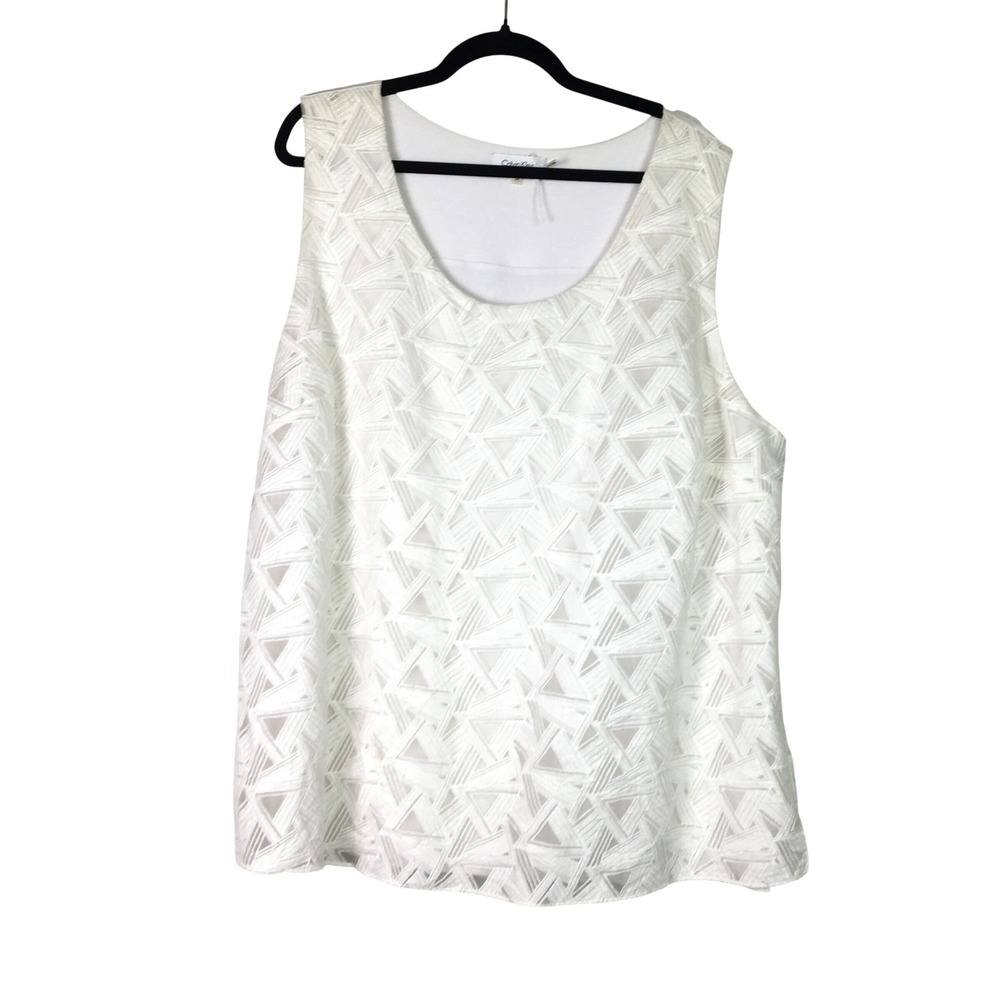Calvin Klein Geometric Embroidered Mesh Sleeveless Blouse 3X White‎